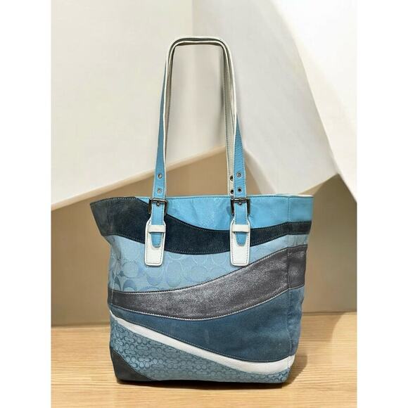 Coach Blue and Gray Tote Bag - Picture 2 of 16